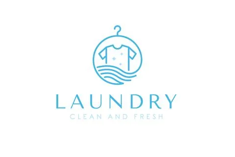 Simple laundry logo design template. Clothes, water, hanger, and washing ma.. Stock Illustration