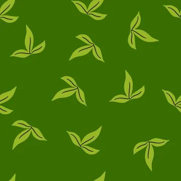 Simple leaf ornament seamless pattern in doodle style. Green palette artwork. Stock Illustration
