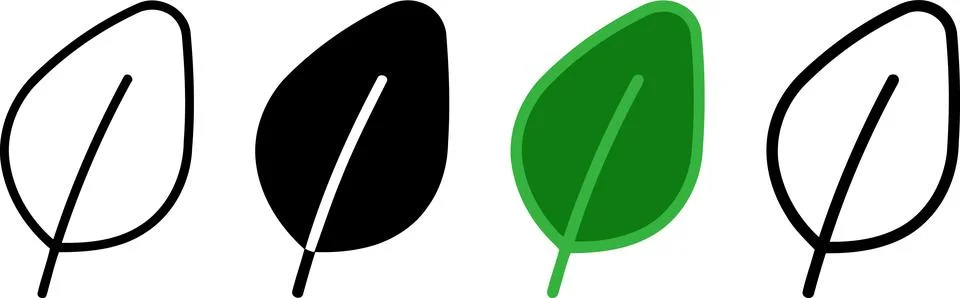 Simple Leaf Outline and Solid Icons in Black and Green イラスト素材