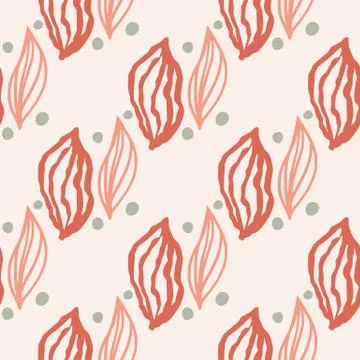 Simple leaf outline silhouettes seamless pattern. ink and red contoured botan Stock Illustration