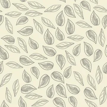 Simple leaf seamless pattern. Monochrome leaves vintage engraved style. 스톡 일러스트