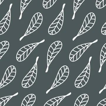 Simple leaf seamless pattern with stroke on dark background for textile wallp Stockillustratie