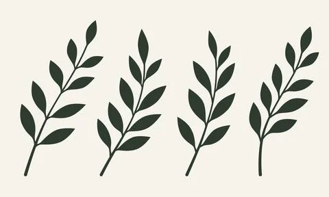 Simple leafy branches set collection in elegant dark green Stock Illustration