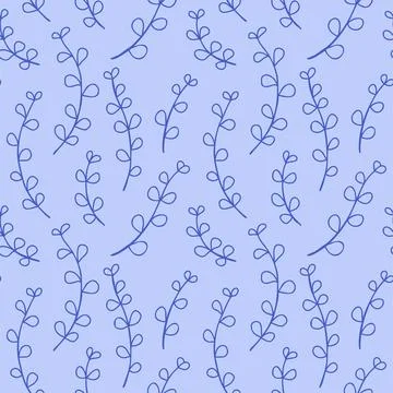 Simple leaves pattern blue outline on light blue background. Mediterranean blue Stock Illustration