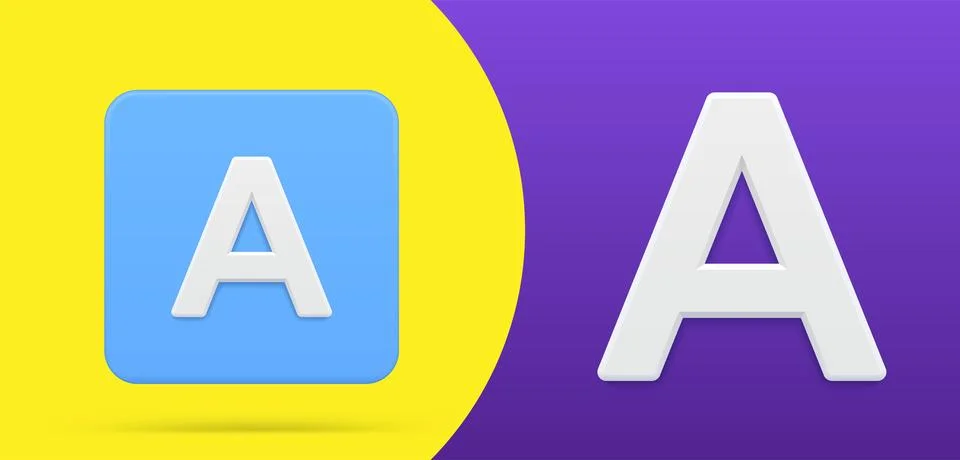 Simple A letter 3d icon button set vector illustration. Calligraphy abc font  Illustrazione stock