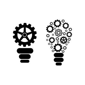 Simple light bulb conceptual icon with gears inside. Vector illustration Stock Illustration