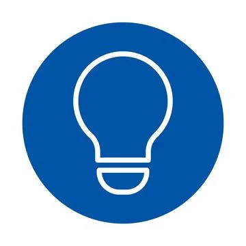 Simple Light Bulb Outline on Blue Circle Background for Creative Concept Stock Illustration