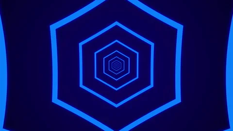 Simple light tunnel with blue hexagonal elements on a dark blue background Stock Footage 145686201