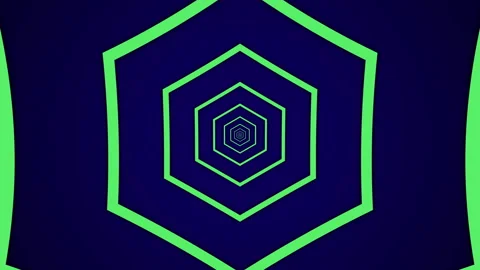 Simple light tunnel with green hexagonal elements on a dark blue background Stock Footage 145657983