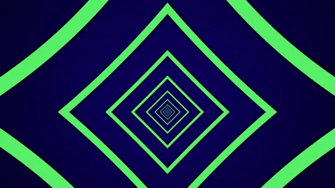 Simple light tunnel with green rectangular elements on a dark blue background Stock Footage 145686239