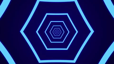 Simple light tunnel with light blue hexagonal elements on a dark blue background Stock Footage 145658028