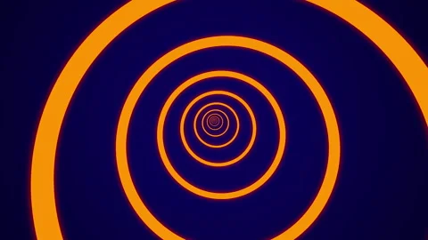 Simple light tunnel with orange round elements on a dark blue background Stock Footage 145686114