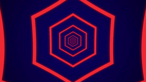 Simple light tunnel with red hexagonal elements on a dark blue background Stock Footage 144881000