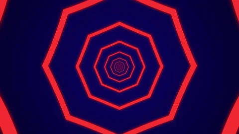 Simple light tunnel with red octagonal elements on a dark blue background Stock Footage 144880803