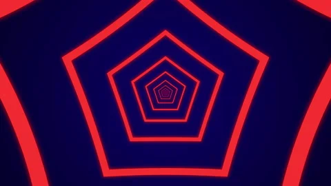 Simple light tunnel with red pentagonal elements on a dark blue background Stock Footage 144881092