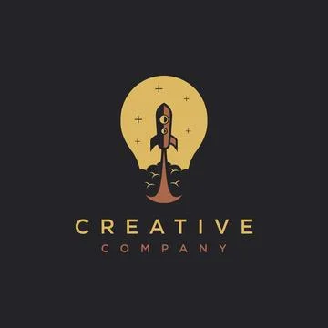 Simple lightbulb and rocket logo icon vector template on dark background Stock Illustration