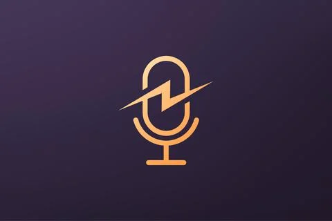 Simple lightning flash podcast mic logo in luxurious modern style and gold co Stock Illustration