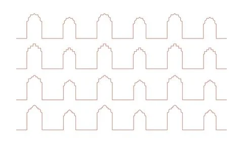 Simple line arabic border with arches, doors, gates. Ramadan kareem arabian Stock Illustration