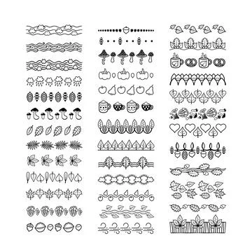 Simple Line Art Autumn Pattern Brushes Set Stock Illustration