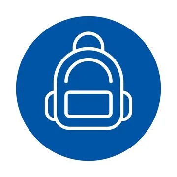 Simple Line Art Backpack Icon on Blue Circle Background for Education and T.. Stock Illustration