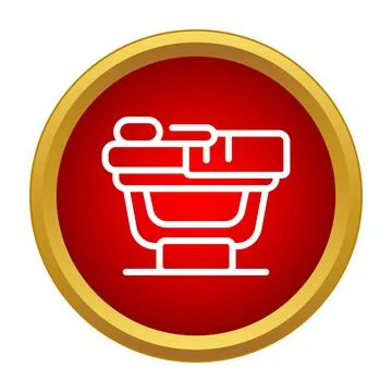 Simple line art bed icon on a red and gold background Stock Illustration