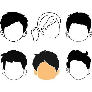 Simple line art boy and girl head set Stock Illustration