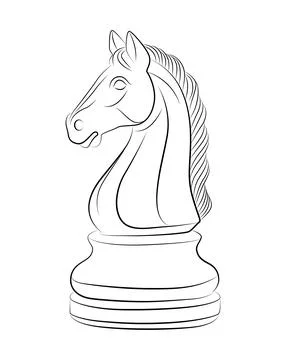 Simple line art of a chess knight head. Bold strokes define the horse's man.. Stock Illustration