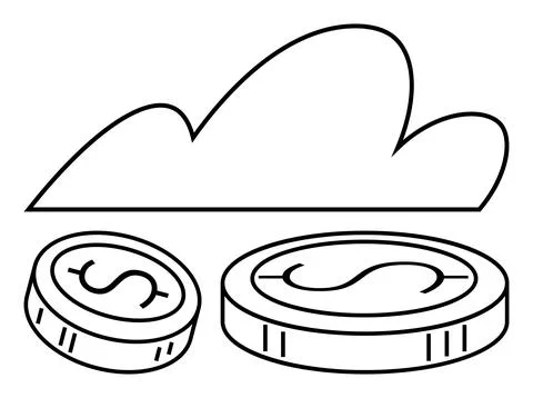 Simple Line Art Coins with Cloud Background Representing Savings and Financ.. Stock Illustration