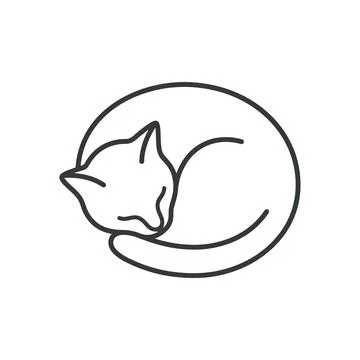 Simple line art of curled sleeping cat isolated on white background for web.. Stock Illustration