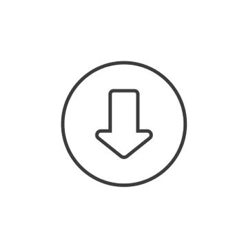 Simple line art down arrow icon in a round frame Stock-Illustration