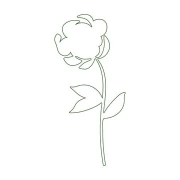 Simple line art drawing of a single flower with stem and leaves Stock Illustration