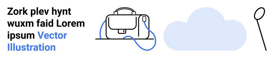 Simple line art featuring a bag with a handle, cloud, and balloon. Ideal for  Stock Illustration