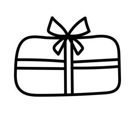 Simple Line Art of a Gift Box with Ribbon for Christmas Present Concept, Ideal Stock Illustration
