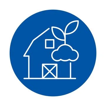 Simple Line Art of House with Tree and Leaf on Blue Background Stock Illustration