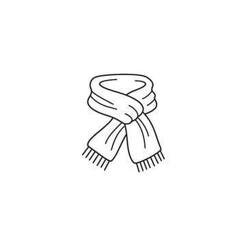 Simple line art icon of a warm scarf wrapped around the neck with fringe Stock Illustration