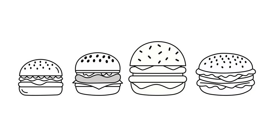 Simple Line Art Illustration of Different Sizes of Burgers Stock Illustration
