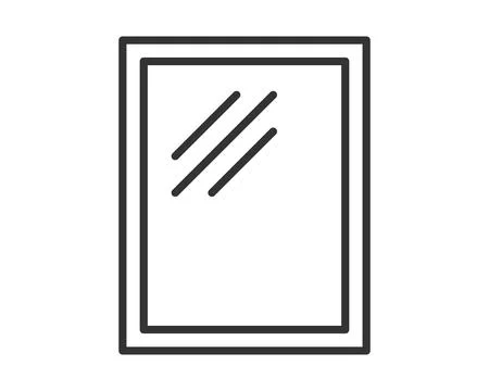 Simple line art illustration of a rectangular mirror with three diagonal li.. Stock Illustration