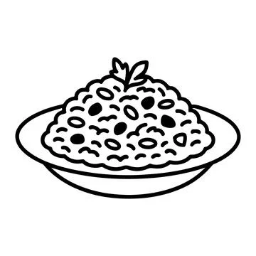 Simple line art illustration of risotto or paella dish Stock Illustration