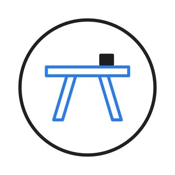 Simple line art illustration of a table with a small block on it inside a c.. Stock Illustration