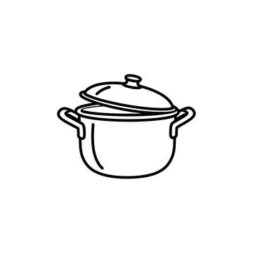 Simple line art kitchen cooking pot icon イラスト素材