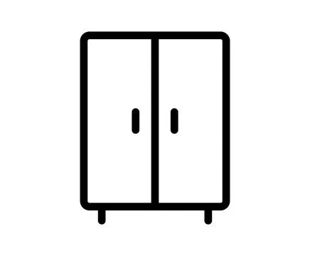 Simple Line Art of Modern Wardrobe Cabinet with Two Doors and Handles Illustration