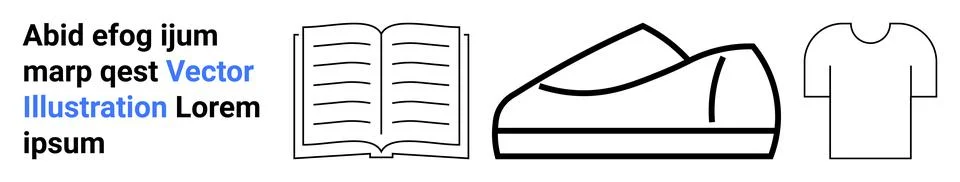 Simple Line Art of Open Book, Loaf of Bread, and T-Shirt with Placeholder Tex Stock Illustration