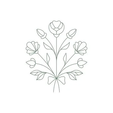 Simple line art romantic flower natural artwork decorative print clothes, car Stock Illustration