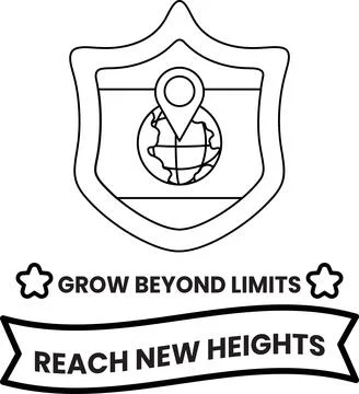 Simple line art shield with globe and pin center Stock Illustration