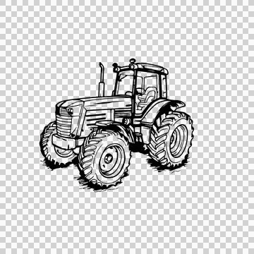 Simple Line Art Tractor wheels black white farm Stock Illustration
