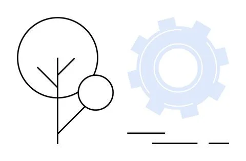 Simple Line Art of Tree and Gear Symbolizing Environment and Engineering Illustrazione stock