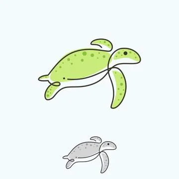 Simple line art Turtle logo design Stock Illustration