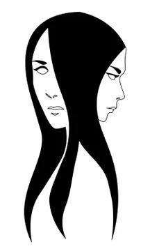 Simple line art of two faced girl Stock Illustration