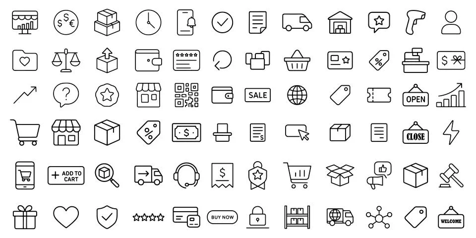 Simple line art of various store and shop elements perfect for visual repre.. Stock Illustration