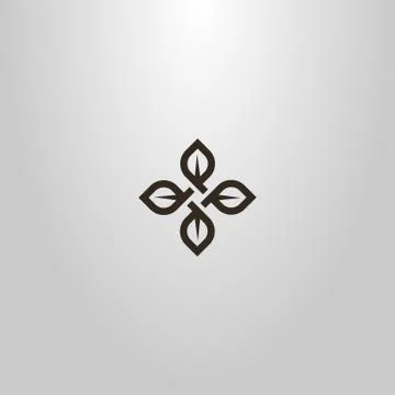 Simple line art vector cruciform sign of four tea leaves Illustrazione stock
